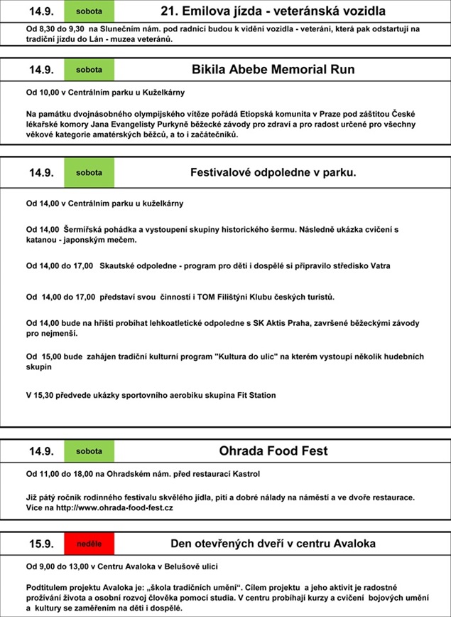 Kalendář festivalu 2019