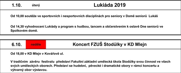 Kalendář festivalu 2019
