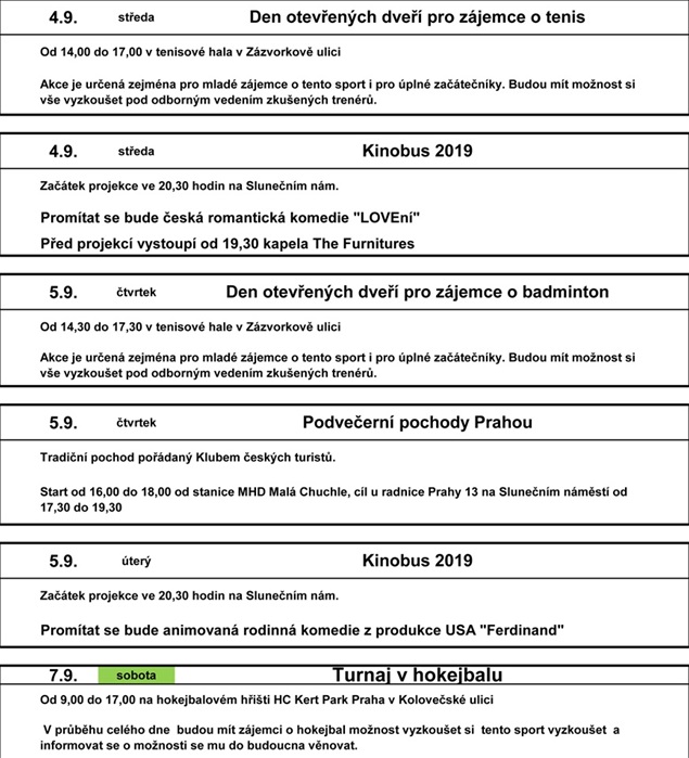 Kalendář festivalu 2019