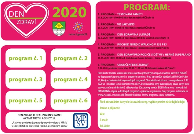 DEN ZDRAVÍ - PROGRAM + HRACÍ KARTA DEN ZDRAVÍ - PROGRAM + HRACÍ KARTA