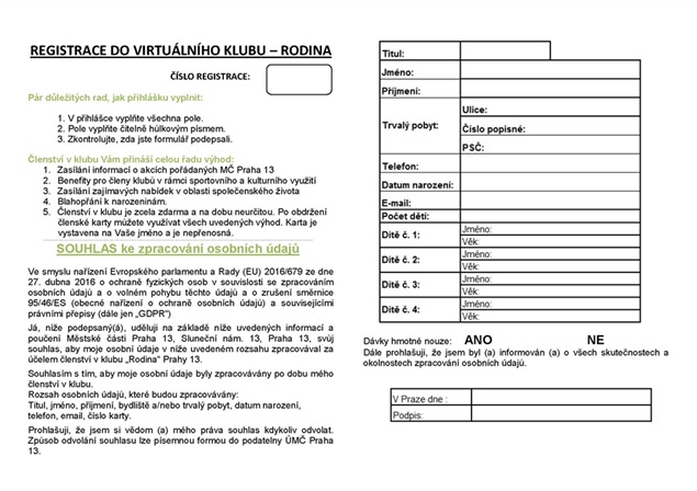 REGISTRACE DO VIRTUÁLNÍHO KLUBU RODINA REGISTRACE DO VIRTUÁLNÍHO KLUBU RODINA